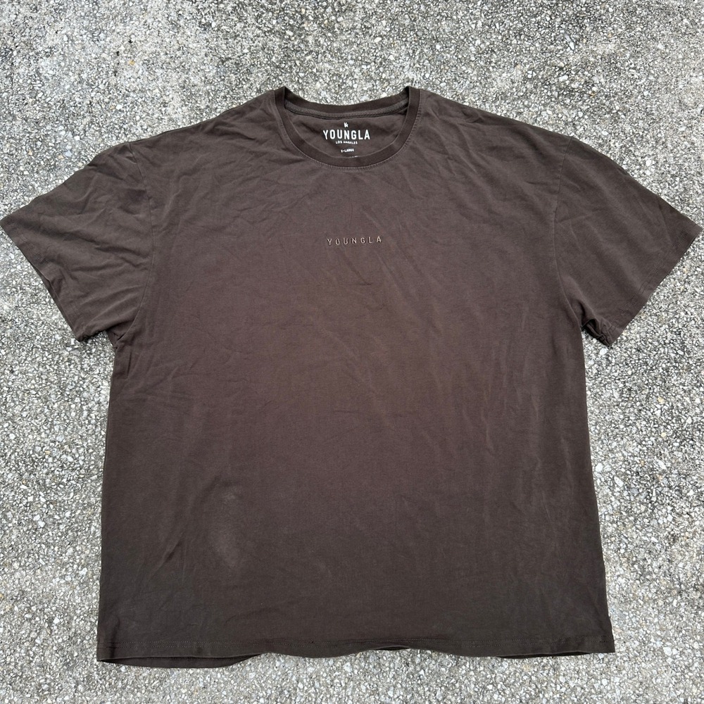 YoungLA Perfect Tee Mens XL Brown Embroidered Boxy Fit Gym Shirt